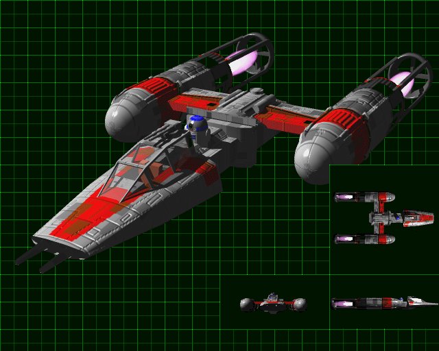 Ein Y-Wing in der Dreitafelansicht